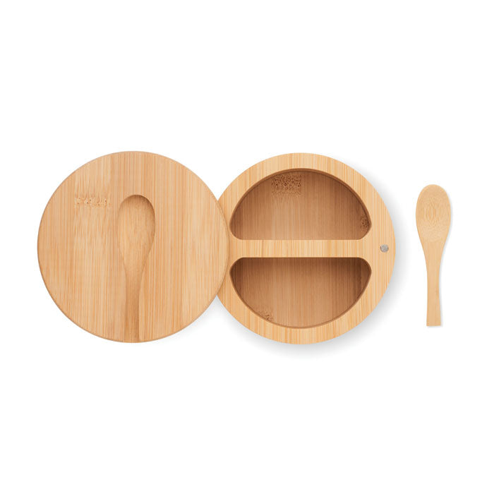 Branded Bamboo Salt and Pepper Box with Spoon without branding