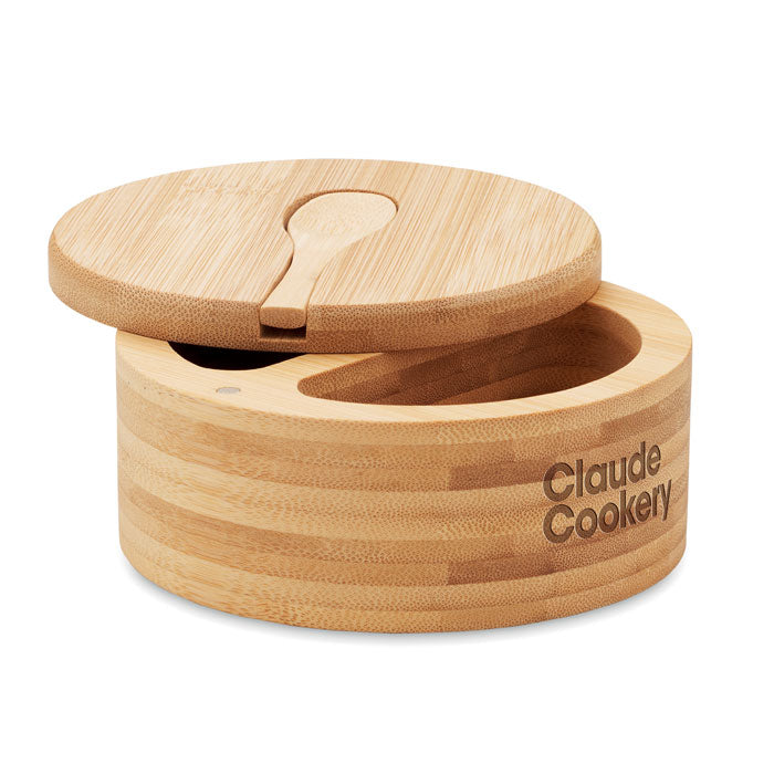 Branded Bamboo Salt and Pepper Box with Spoon