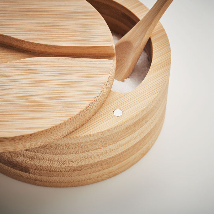 Branded Bamboo Salt and Pepper Box with Spoon without branding