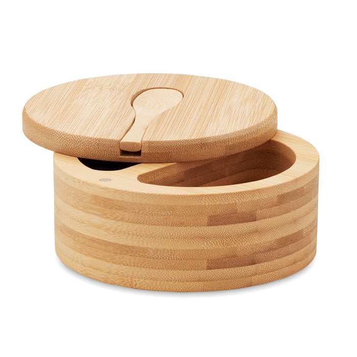 Branded Bamboo Salt and Pepper Box with Spoon