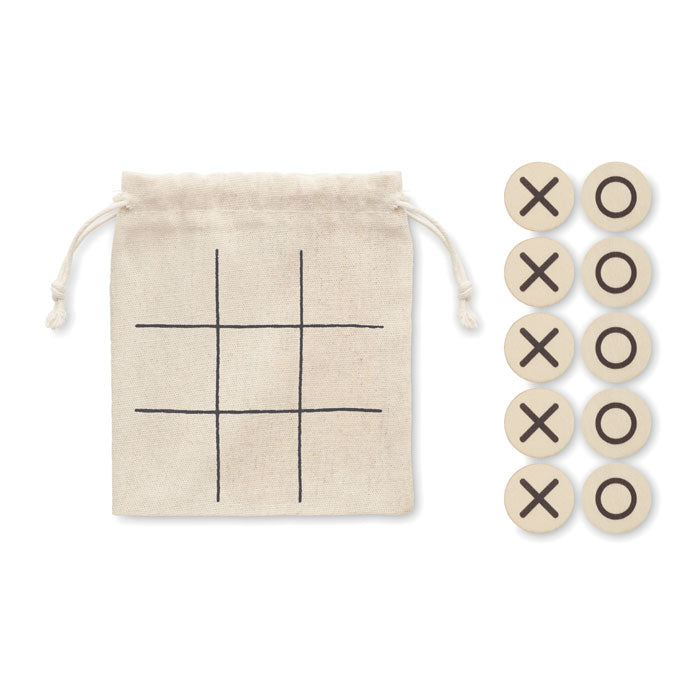 Branded Wooden Tic Tac Toe in Cotton Pouch without branding