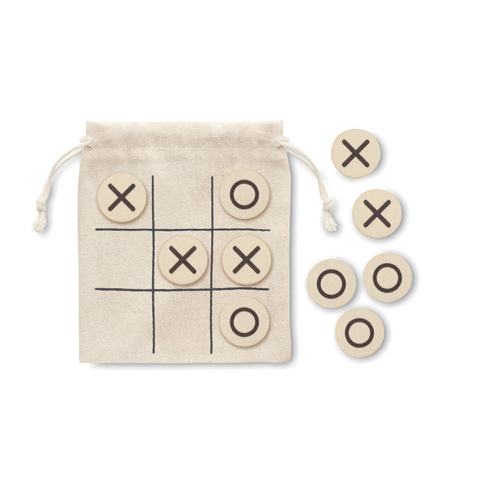 Branded Wooden Tic Tac Toe in Cotton Pouch without branding