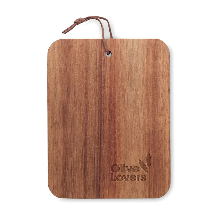 Branded Small Acacia Wood Cutting Board with Cord