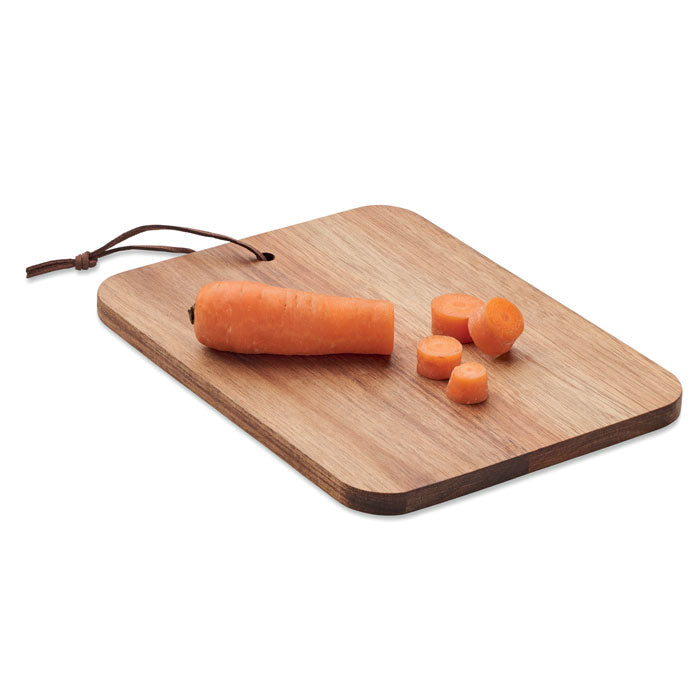 Branded Small Acacia Wood Cutting Board with Cord without branding
