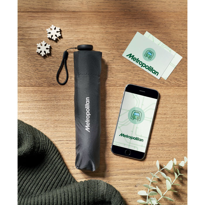 Branded Ultra Light Folding Umbrella in use