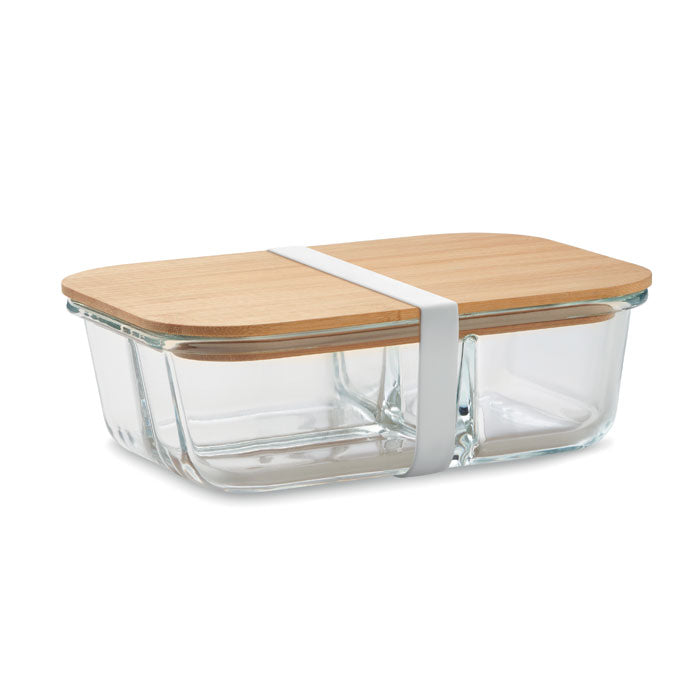 Branded 3 Compartment Glass Lunch Box with Bamboo Lid without branding