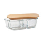Branded 3 Compartment Glass Lunch Box with Bamboo Lid without branding