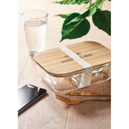 Branded 3 Compartment Glass Lunch Box with Bamboo Lid without branding