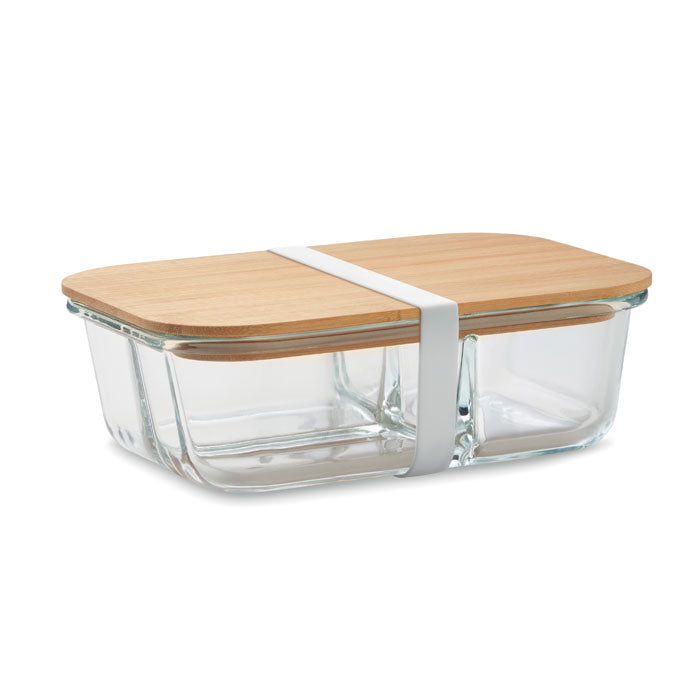 Branded 3 Compartment Glass Lunch Box with Bamboo Lid