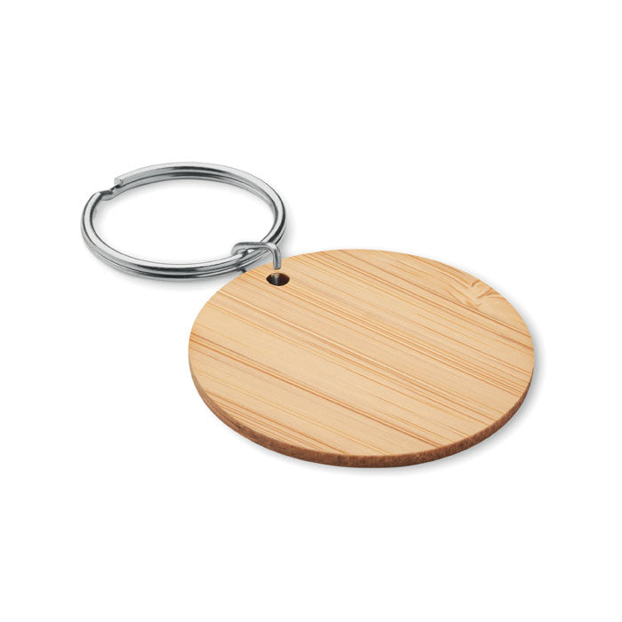 Branded Round Bamboo Key Ring
