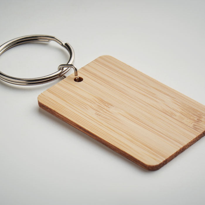 Branded Rectangular Bamboo Key Ring without branding
