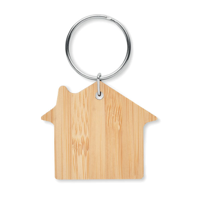 Branded House Shaped Bamboo Key Ring without branding