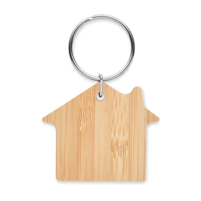 Branded House Shaped Bamboo Key Ring without branding