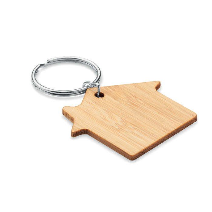 Branded House Shaped Bamboo Key Ring