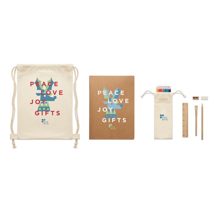 Branded Kids Drawing and Stationery Set in Drawstring Bag