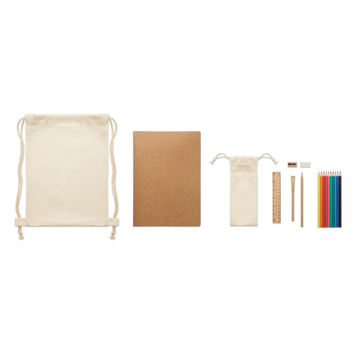 Branded Kids Drawing and Stationery Set in Drawstring Bag without branding