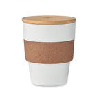 Branded Tumbler with Cork Sleeve and Bamboo Lid in White