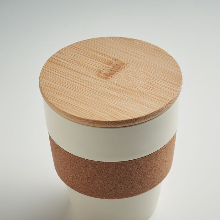 Branded Tumbler with Cork Sleeve and Bamboo Lid without branding
