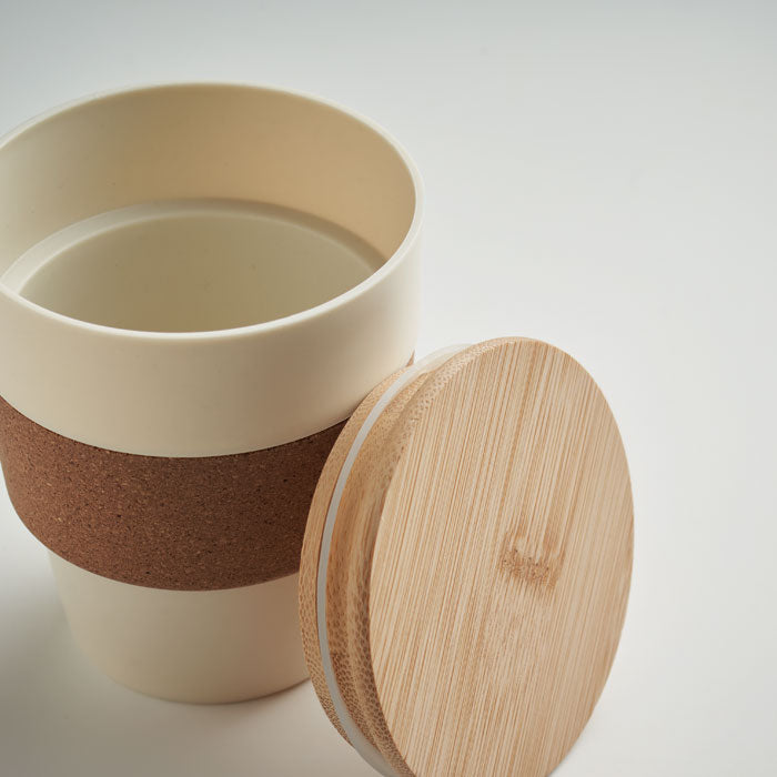 Branded Tumbler with Cork Sleeve and Bamboo Lid without branding