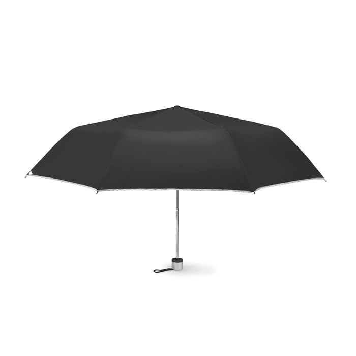 Branded 21 Inch Silver Lined Foldable Umbrella in Black