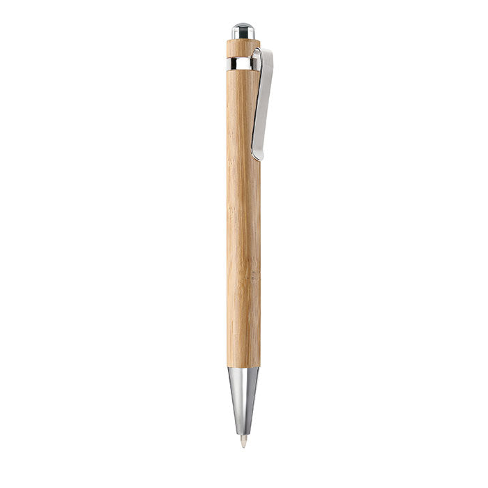 Branded bamboo ball pen with chrome fitting