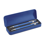 Branded Aluminium Pen and Pencil Set in Metal Box in Blue