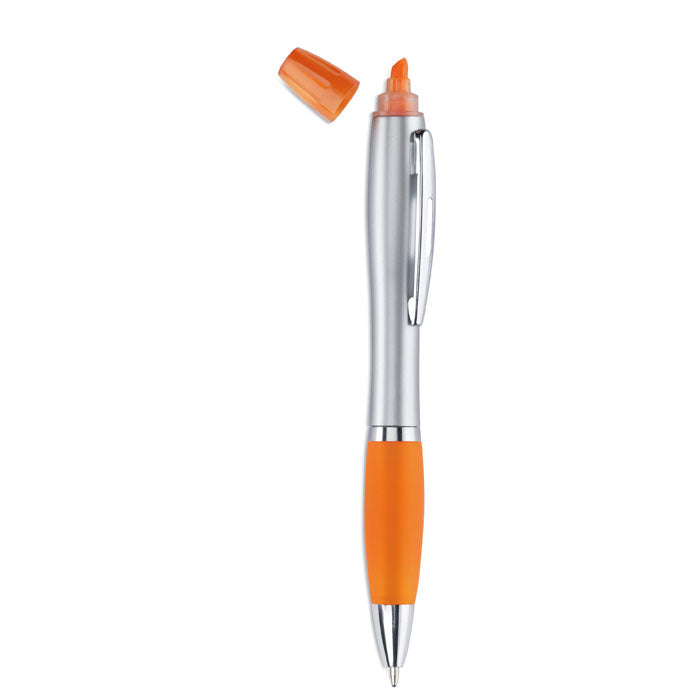 Branded 2-in-1 Pen and Highlighter - Silver Satin without branding