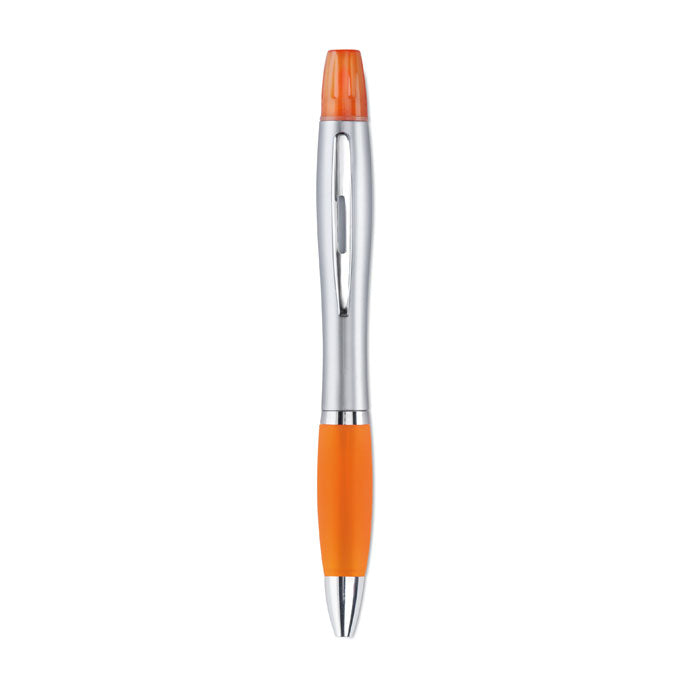 Branded 2-in-1 pen and highlighter, silver satin