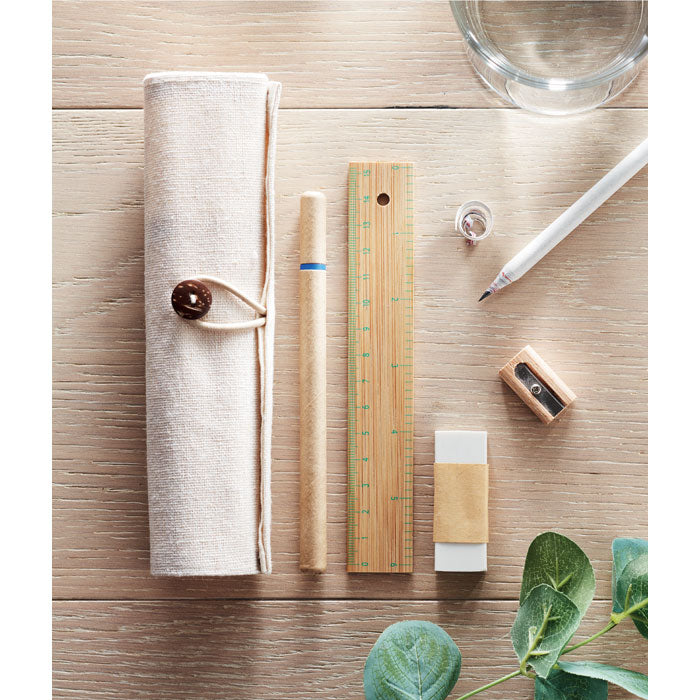 Branded Wooden Stationery Set in Cotton Pouch