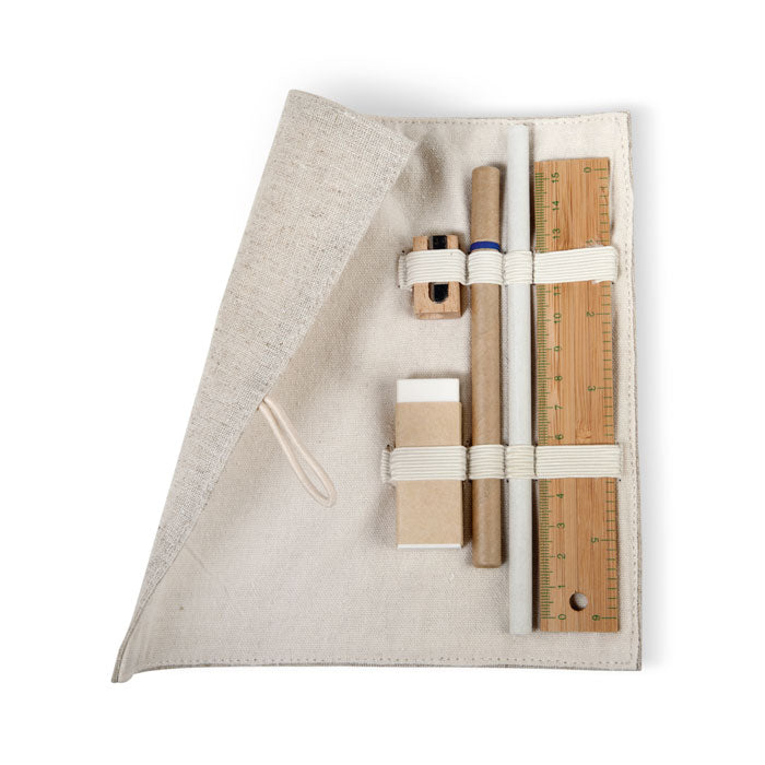 Branded Wooden Stationery Set in Cotton Pouch