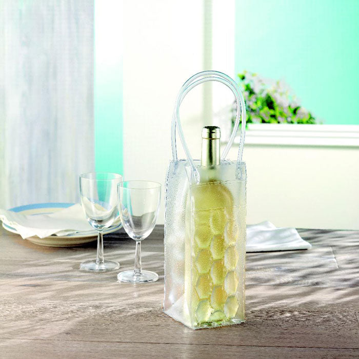 Branded Transparent PVC Bottle Cooler Bag in use