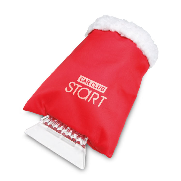 Branded Car Ice Scraper with Mitten in Red