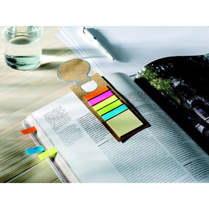 Branded Lightbulb Bookmark with Sticky Memo Pad in use