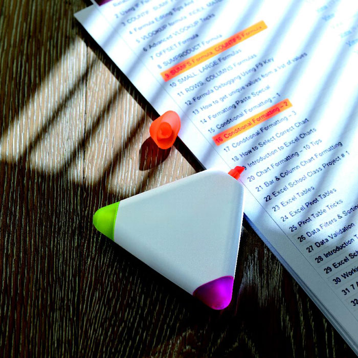 Branded Triangular Multi-Colour Highlighter in use