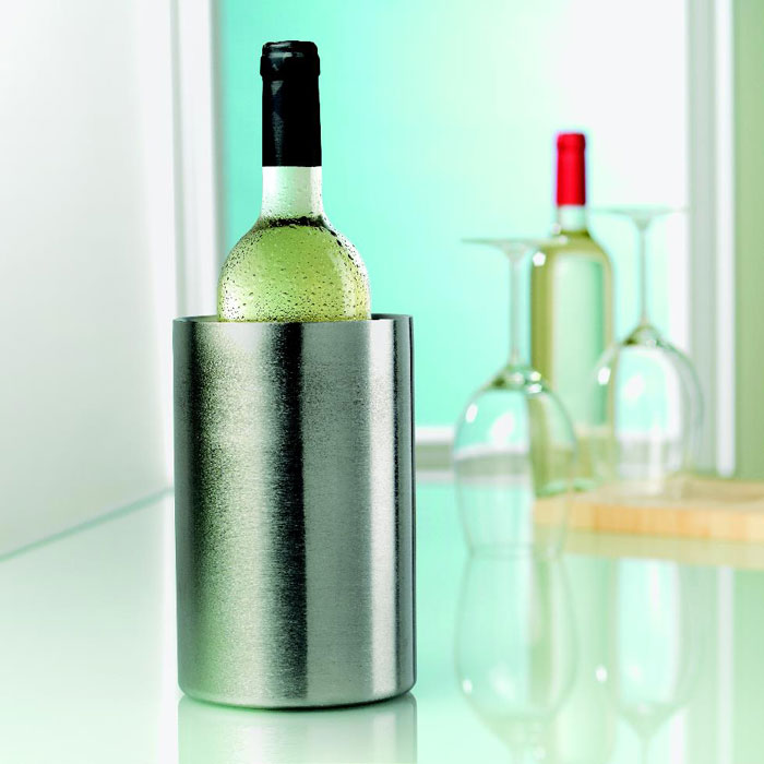 Branded Double Wall Stainless Steel Bottle Cooler in use