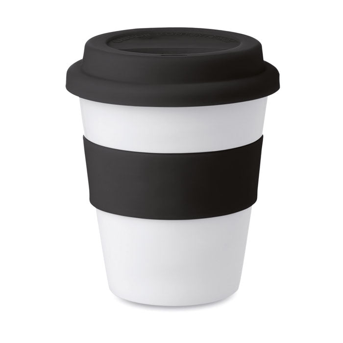 Branded PP Tumbler with Silicone Lid and Ring in Black