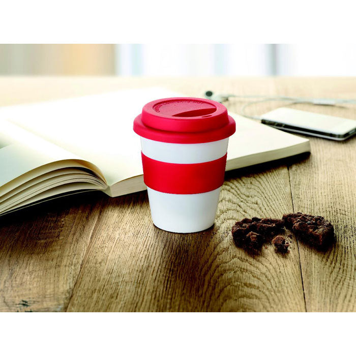 Branded PP Tumbler with Silicone Lid and Ring in use
