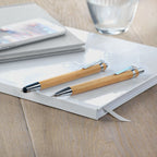 Branded Bamboo Stylus Pen and Pencil Set in use