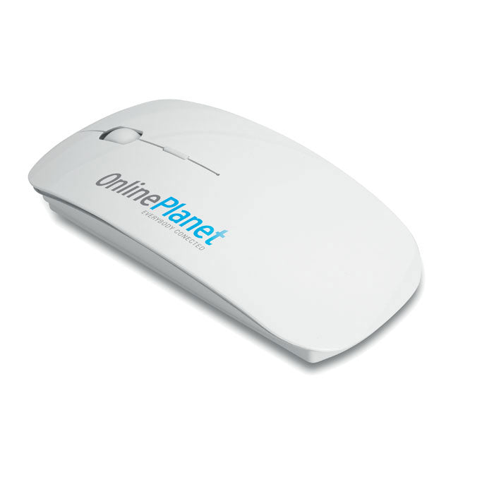 Branded Recycled ABS Wireless Optical Mouse in White