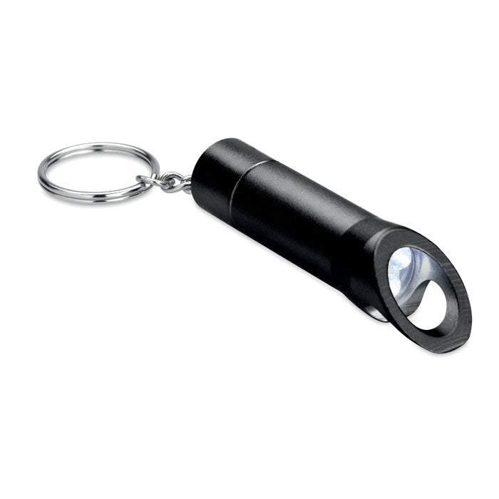 Branded Metal LED Torch Key Ring with Bottle Opener in Black
