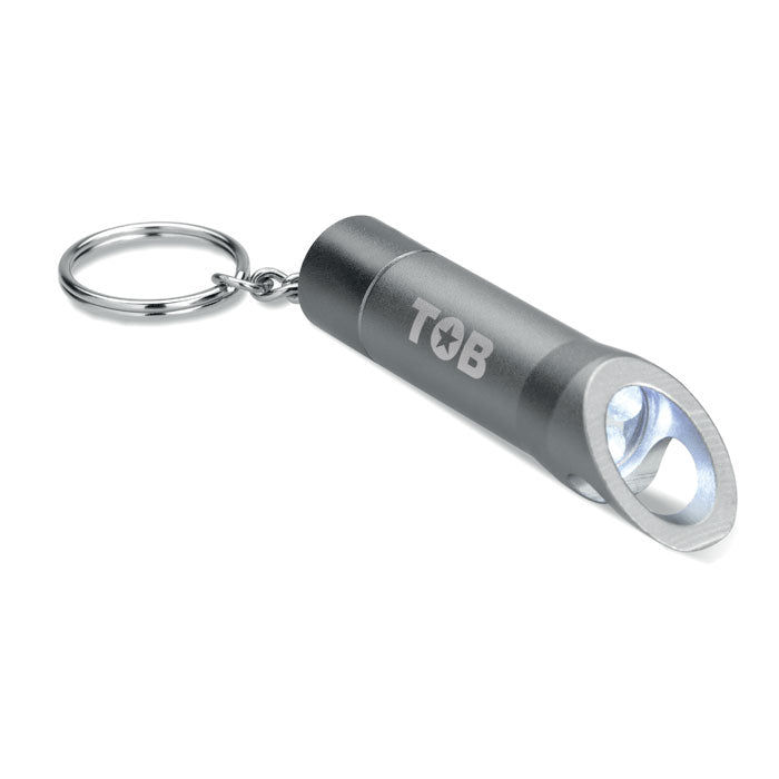Branded Metal LED Torch Key Ring with Bottle Opener in Grey
