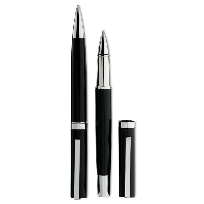 Branded brass and steel pen and roller set