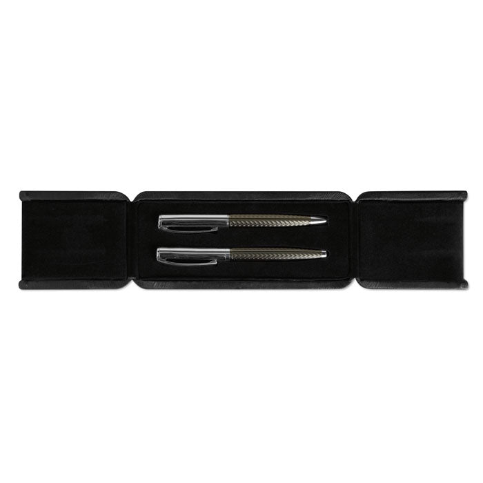 Branded brass pen and roller set in gift box