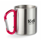 Branded Double Wall Mug with Carabiner Handle - 220ml in Red