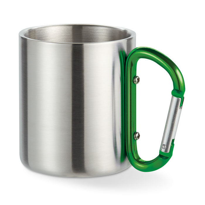Branded double wall mug with carabiner handle, 220ml