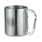 Branded Double Wall Mug with Carabiner Handle - 220ml in Silver