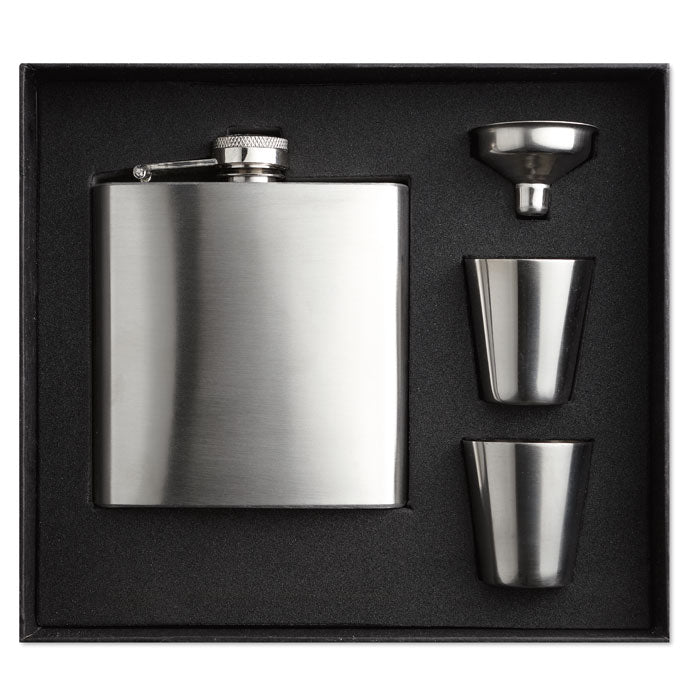 Branded Slim Hip Flask Set with 2 Cups 175ml