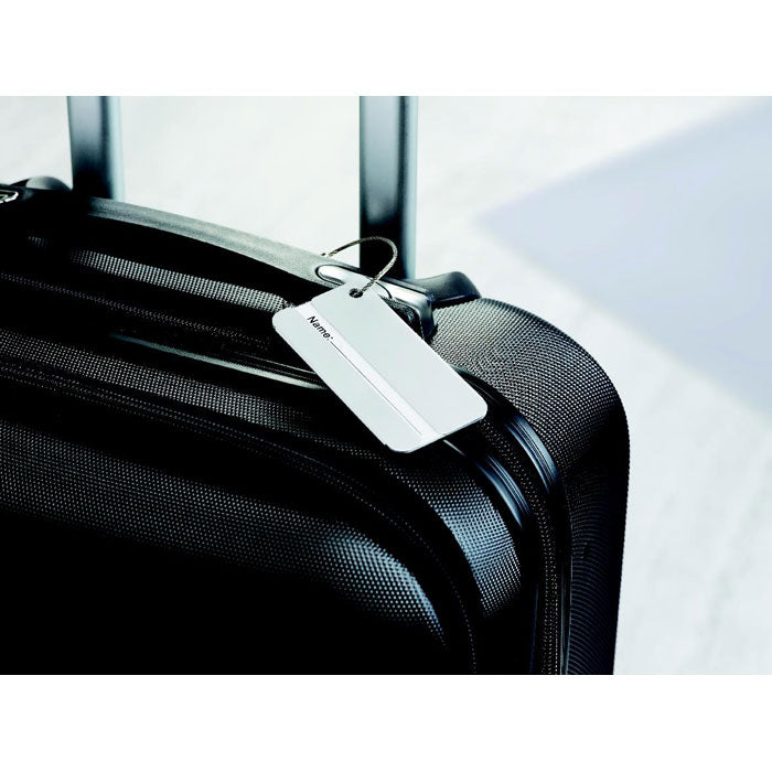 Branded Aluminium Luggage Tag 8 x 4 x 0.2cm in use
