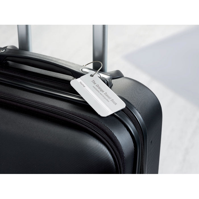 Branded Aluminium Luggage Tag 8 x 4 x 0.2cm in use