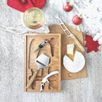 Branded Bamboo Cheese and Wine Set in use